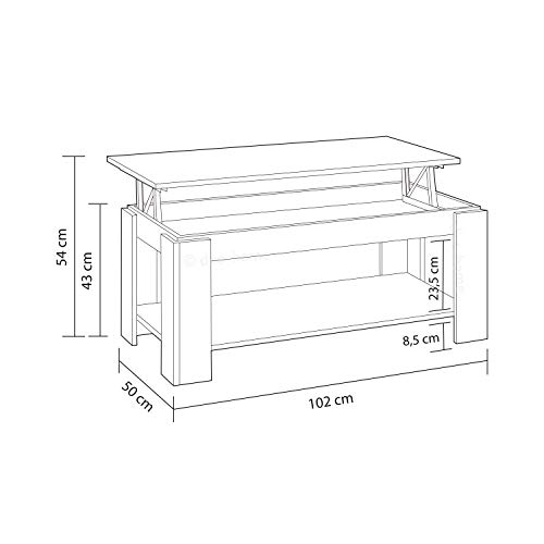 Habitdesign 0X1639A - Mesa Centro con revistero, Mesa elevable, mesita Mueble Salon Comedor Acabado en Blanco Artik y Oxido, Medidas: 102 cm (Largo) x 43/54 cm (Alto) x 50 cm (Fondo)