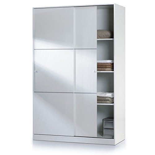 Habitdesign - Armario Dos Puertas correderas, Armario ropero Tres estantes, Medidas: 200 x 120 x 50 cm (Blanco)