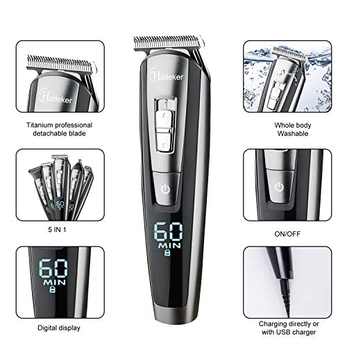 Hatteker Barbero Electrico Cortapelos Profesional Hombre Cortador Pelo Cortadora de Pelo Recargable Máquina de Afeitar Recortadora Barba y Precisión Impermeable 5 en 1