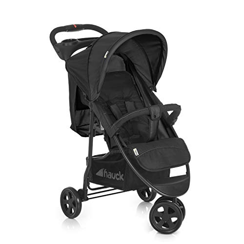 Hauck Citi Neo II - Silla de paseo de 3 ruedas, respaldo reclinable, plegado compacto, plegado con solo una mano, nacimiento hasta 25 kg, ultra ligero, solo 7.5 kg, bandeja con botellero, negro/gris