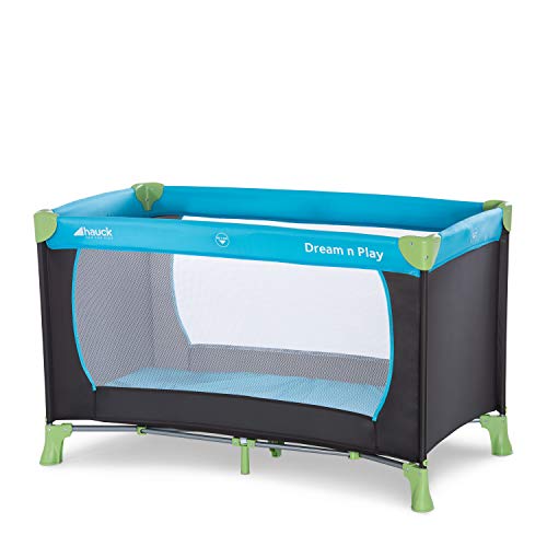 Hauck Dream N Play - Cuna de viaje 3 piezas 120 x 60 cm, bebe, incluido colchóncito y bolsa de transporte, de 0+ meses hasta 15 kg, plegado y montaje fácil, estructura ligera y muy estable, azul