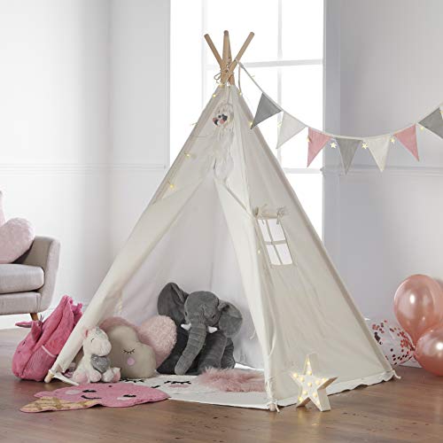 Haus Projekt Tienda Tipi para niños con Luces de Hadas, empavesado y Base Impermeable incluida - Tienda para Jugar e Imaginar, 100% algodón, para Interior / Exterior (Empavesado Rosado)