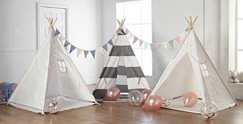 Haus Projekt Tienda Tipi para niños con Luces de Hadas, empavesado y Base Impermeable incluida - Tienda para Jugar e Imaginar, 100% algodón, para Interior / Exterior (Empavesado Azul)