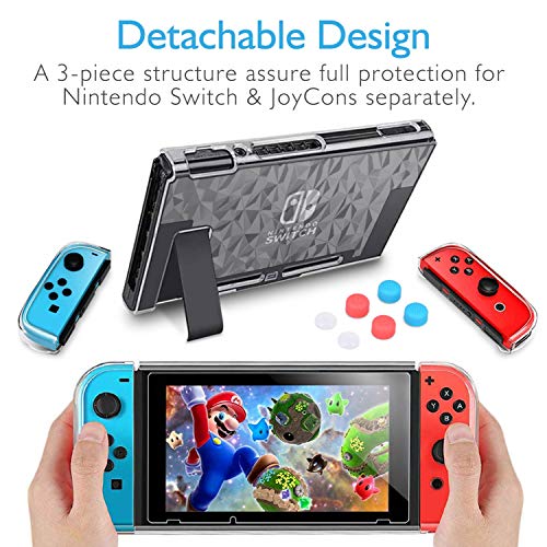 HEYSTOP Carcasa Nintendo Switch, Funda Nintendo Switch con Protector de Pantalla para Nintendo Switch Console y Joy Cons con 6 Agarres para el Pulgar