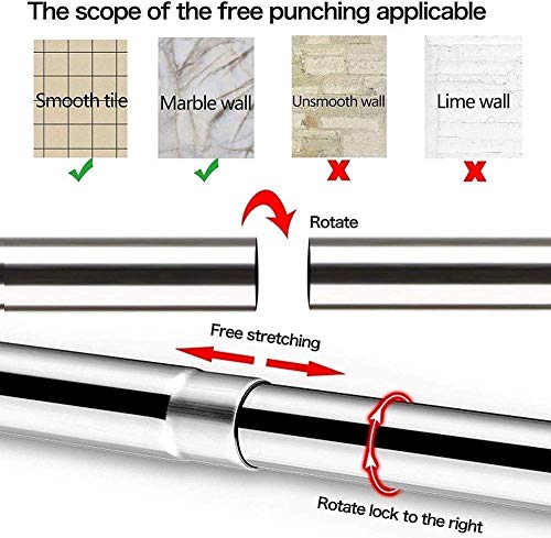 HJHY@ Curva Bañera Barras para Cortina de Ducha en Tipo U,Extensible Barra Cortina Acero Inoxidable 304, Barra Cortina Ducha Esquina Sin Taladrar 60 to 90X90X60 to 90cm-with Shower Curtain