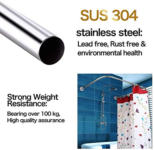 HJHY@ Curva Bañera Barras para Cortina de Ducha en Tipo U,Extensible Barra Cortina Acero Inoxidable 304, Barra Cortina Ducha Esquina Sin Taladrar 60 to 90X90X60 to 90cm-with Shower Curtain