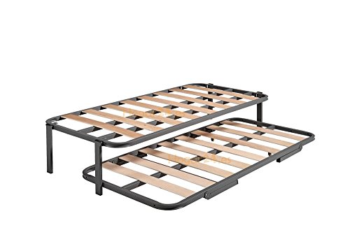 HOGAR 24 Cama Nido con 2 somieres Estructura Reforzada Doble Barra Superior + patas, Acero, 90x190 cm