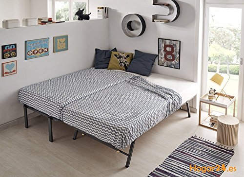 HOGAR 24 Cama Nido con 2 somieres Estructura Reforzada Doble Barra Superior + patas, Acero, 90x190 cm