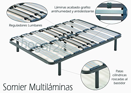 HOGAR24 Somier multiláminas con reguladores lumbares-150x190cm-PATAS 26CM (5 Patas Incluidas)