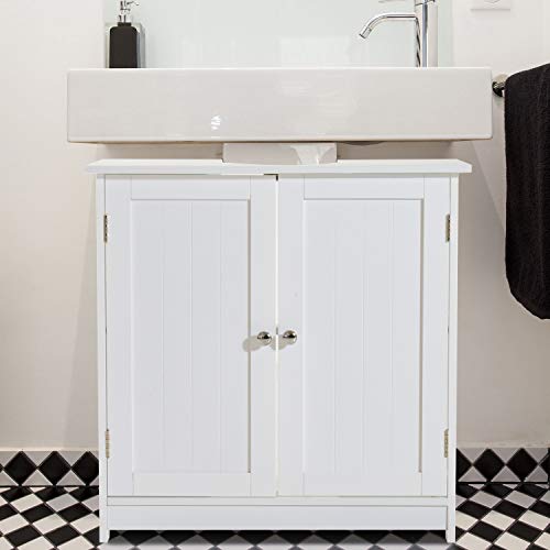 HOMCOM Armario para Debajo del Lavabo o Fregadero Tipo Gabinete de Almacenaje de Madera Blanca 60x30x60cm