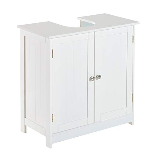 HOMCOM Armario para Debajo del Lavabo o Fregadero Tipo Gabinete de Almacenaje de Madera Blanca 60x30x60cm