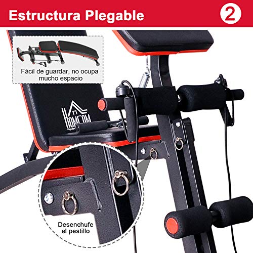 HOMCOM Banco de Mancuerna Plegable Inclinable Banco de Pesas Musculación Multifuncional para Entrenamiento Completo Máquina de Fitness Gimnasio Hogar