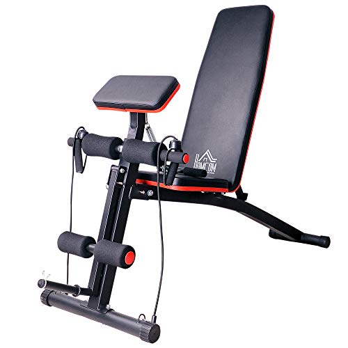 HOMCOM Banco de Mancuerna Plegable Inclinable Banco de Pesas Musculación Multifuncional para Entrenamiento Completo Máquina de Fitness Gimnasio Hogar