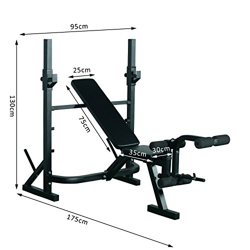 HOMCOM Banco de Pesas Entrenamiento de Musculación Fitness con Respaldo Regulable 175x98x30cm Color Negro