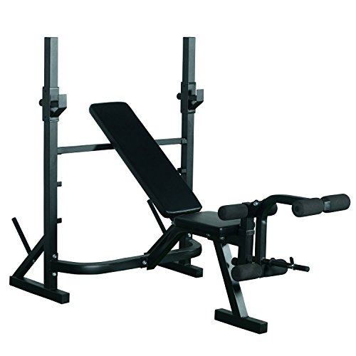 HOMCOM Banco de Pesas Entrenamiento de Musculación Fitness con Respaldo Regulable 175x98x30cm Color Negro