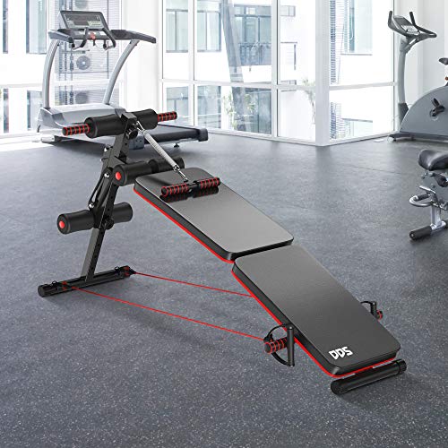 HOMCOM Banco de Sentadillas Banco Abdominales Plegable Ajustable en Altura con Soporte Poplíteo Regulable Ideal Hogar y Gimnasio 47x142x50-66 cm Negro