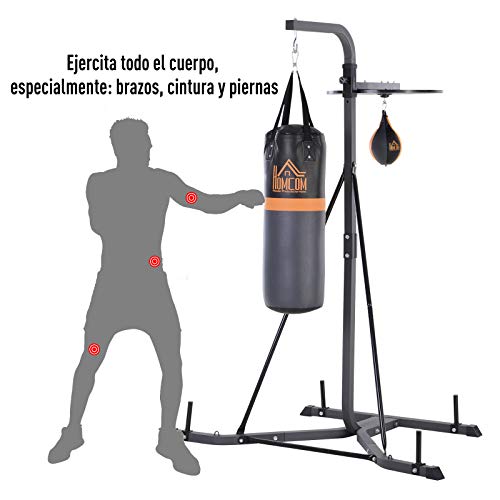 HOMCOM Sacos de Boxeo con Soporte Regulable en Altura en 4 Niveles 166.5cm - 181.5cm Incluye Bola Velocidad de Boxeo Tipo Pera 104x156x202cm