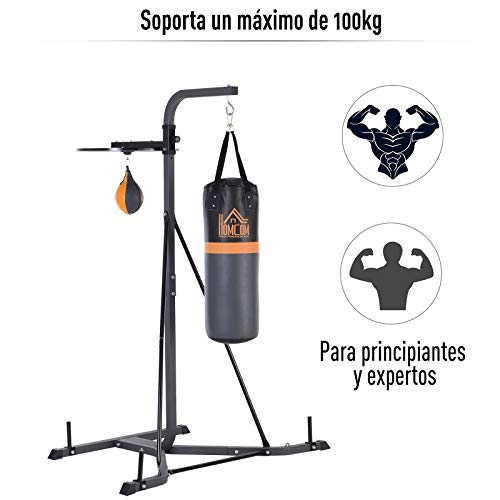 HOMCOM Sacos de Boxeo con Soporte Regulable en Altura en 4 Niveles 166.5cm - 181.5cm Incluye Bola Velocidad de Boxeo Tipo Pera 104x156x202cm