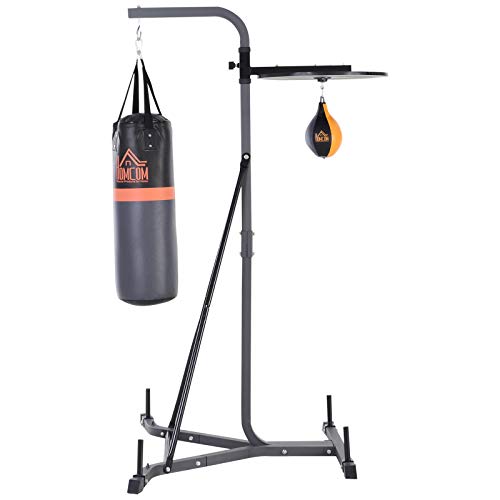 HOMCOM Sacos de Boxeo con Soporte Regulable en Altura en 4 Niveles 166.5cm - 181.5cm Incluye Bola Velocidad de Boxeo Tipo Pera 104x156x202cm