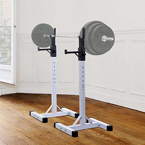 HOMCOM Soporte Estante Ajustable Barra Levantamiento Pesas Gimnasio MAX 150 KG Acero (Blanco)