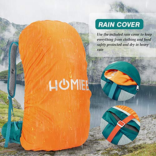 HOMIEE Mochila de Senderismo de 50 litros, Macutos de Senderismo Impermeable Multifuncional, Mochilas de caminoso para Senderismo, Viaje, Deportes al Aire Libre, etc (Mochila de Color Esmeralda)