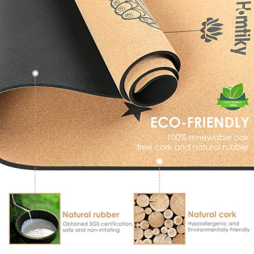 Homtiky Esterilla Yoga Antideslizante, Esterilla Deporte de Corcho Hecha de Material Natural, Yoga Mat de 183x65cm, 7mm con Bolsa y Cuerda de Transporte