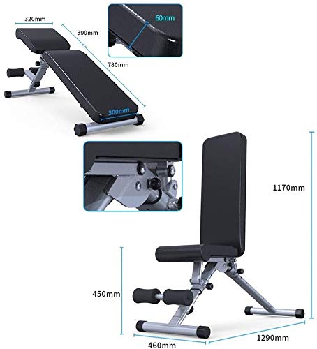 HSBAIS Banco Pesas Ajustable, Compacto Banco de Ejercicio Plano/Declinado/Inclinado Banco de Musculación Sistema para Entrenar los Abdominales,Black