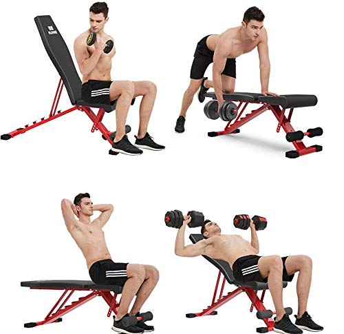 HSBAIS Banco Pesas Asiento Regulable, Plegable Banco de Ejercicio Compacto Banco de Fitness Diseño Antideslizante Banco de Musculación Sistema,Red