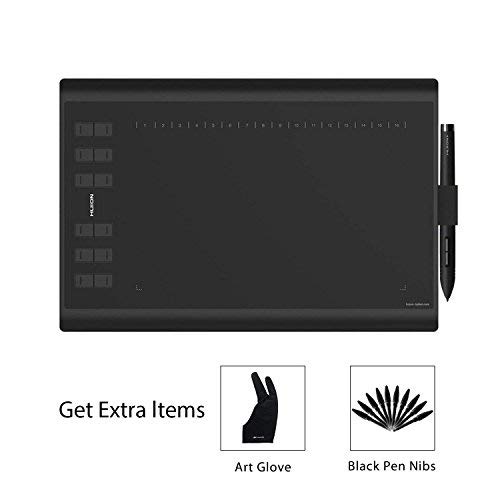 HUION New 1060PLUS Tableta Grafica, 8192 Niveles, 5080LPI, Tamaños Grandes, Tableta Gráfica con 12+16 Llaves Expresas, Portátil para Pintar, Dibujar y Editar Photos, Compatible con Windows & Mac