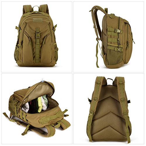 Huntvp Mochila de Asalto Estilo Militar Táctical Bolsa Impermeable de Nylon 40L para Las Actividades Aire Libre Senderismo Caza Viajar Color Marrón