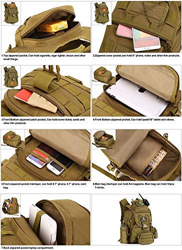 Huntvp Mochila de Marcha Impermeable Estilo Militar Táctical Mochila de Asalto Gran Bolsa de 40L para Las Actividades Aire Libre Senderismo Caza Viajar