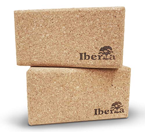 Iberia - Bloque de yoga (2 unidades) De corcho ecológico 227 x 120 x 75 mm – Accesorio para yoga y pilates – Dados de fitness para entrenamiento en casa