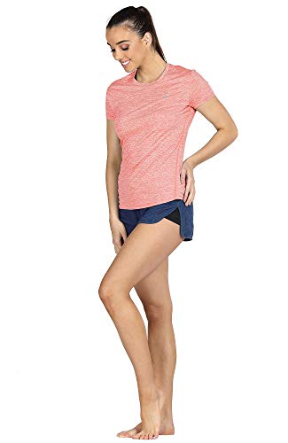 icyzone Camiseta de Fitness Deportiva de Manga Corta para Mujer, Pack de 3 (L, Carboncillo/Lavanda/Melocotón)