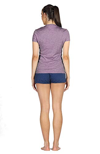 icyzone Camiseta de Fitness Deportiva de Manga Corta para Mujer, Pack de 3 (L, Carboncillo/Lavanda/Melocotón)