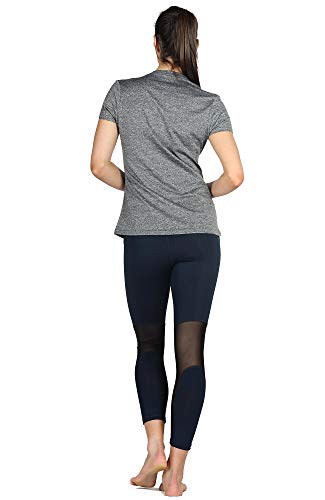 icyzone Camiseta de Fitness Deportiva de Manga Corta para Mujer, Pack de 3 (L, Carboncillo/Lavanda/Melocotón)