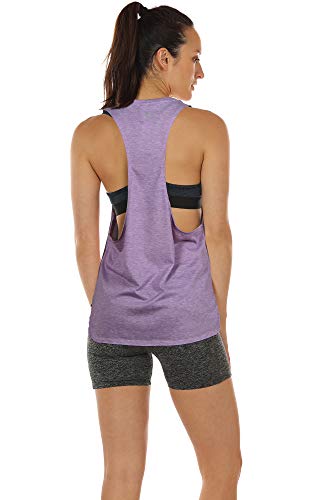 icyzone Sueltas y Ocio Camiseta sin Mangas Camiseta de Fitness Deportiva de Tirantes para Mujer(Paquete de 3) (M, Negro/Gris/Lavanda)