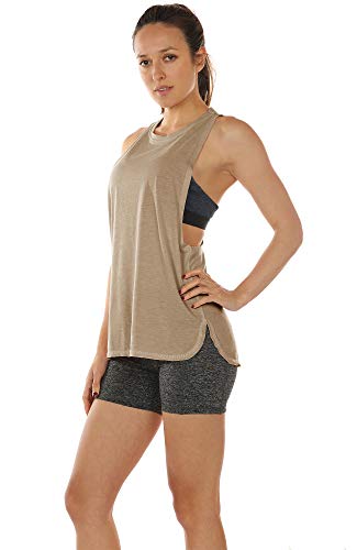 icyzone Sueltas y Ocio Camiseta sin Mangas Camiseta de Fitness Deportiva de Tirantes para Mujer(Paquete de 3) (XS, Negro/Beige/Rubor Pálido)