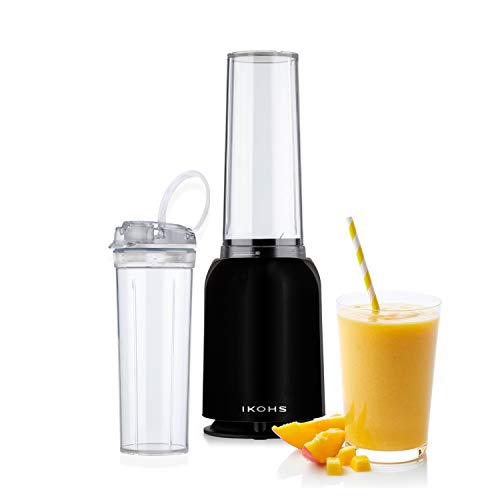 IKOHS Batidora de Vaso MOI - Batidora de Vaso Individual para Smoothies y Batidos, 230 W, Individual, Portátil, Cuchillas de Acero Inoxidable, 230W, Libre de BPA, Diseño Exclusivo, Color Negro