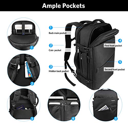 Inateck 40L Mochila de Viaje Hombre Mujer Maleta de Cabina Mochila de Equipaje de Mano Aprobada para Transporte Aéreo Avion IATA/EasyJet/Ryanair, Negro