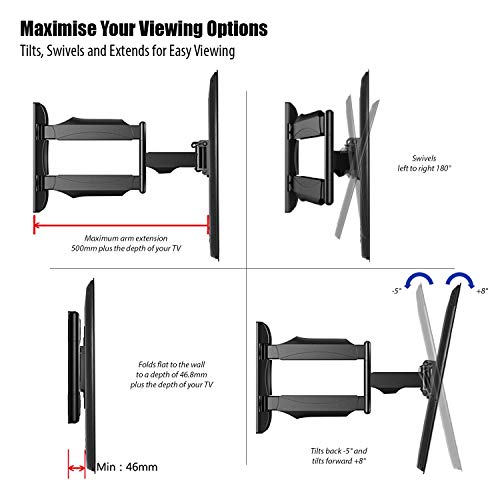 Invision Soporte de Pared para TV 26-42 Pulgadas - Montaje en Pared Ultra Delgado Articulado - Inclinación y Giratorio - MAX VESA 200x200 mm - hasta 40 kg de Peso (HDTV-M)