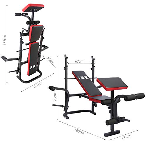 ISE - Banco de musculación multifunción ajustable plegable inclinable para entrenamiento completo SY5430B