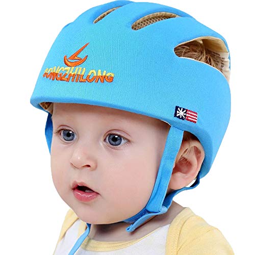 IULONEE Casco de protección para bebé, gorra protectora para cabeza de bebé, gorra de algodón ajustable(Azul)