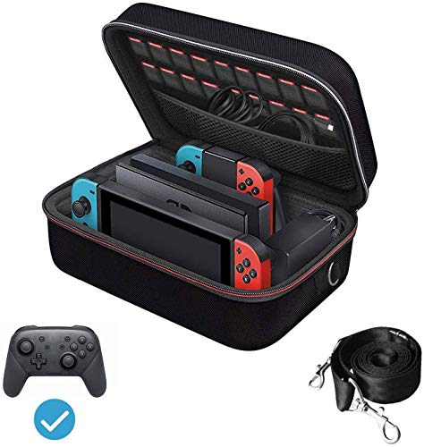 ivoler Funda para Nintendo Switch, Estuche Dura de Transporte, Carcasa Rígida de Viaje para Consola, Adaptador AC, Joy-con Grip, Strap Joy-con, 18 Cartuchos de Juegos y Otros Accesorios