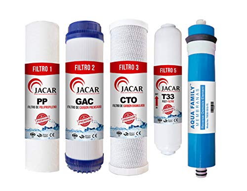 JACAR - Pack Membrana + Filtros de Ósmosis Inversa de 5 etapas Universales | Compatible con todos los sistemas de ósmosis | Recambios de filtros depuradores de agua