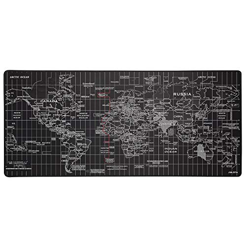 JIALONG Alfombrilla Raton Multifuncional Grande Gaming Mouse Pad XXL 900x400mm, Lavable, Antideslizante Diseñada para Gamers, Trabajo de Oficina - Negro Mapa Mundi