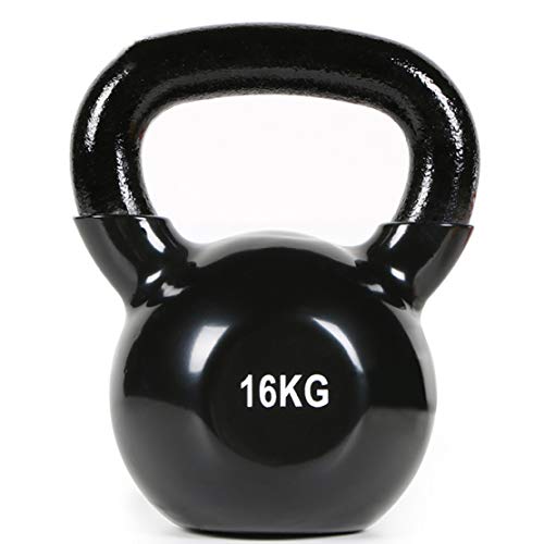 JLDN Hierro Pesa Rusa Hierro Fundido, Fitness Neopreno Kettlebell portátil Antideslizante asa, Kettlebells fisicoculturismo Entrenamiento con Pesas,Black_16Kg