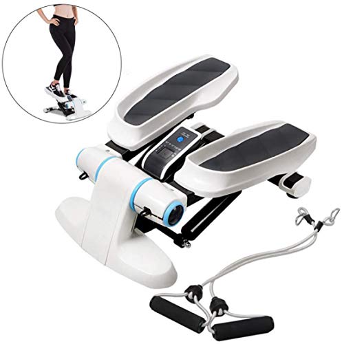 JLDN Mini Stepper Máquina de Step, Cardio Profesional Fitness Stair Stepper Stepper Twisting Machine portátil Swing Stepper Máquina de Pasos con Bandas de Resistencia,White