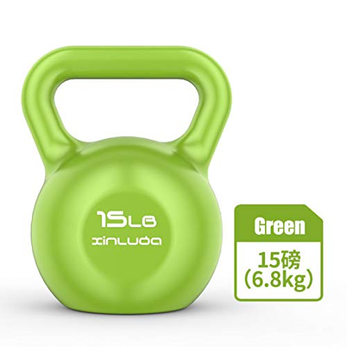 JLDN Pesa Rusa Aptitud portátil, Kettlebell fisicoculturismo Antideslizante asa Entrenamiento con Pesas Kettlebells para Gimnasio en casa o Set Crossfit Entrenamientos,Green 15lb