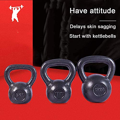 JLDN Pesa Rusa del Hierro Hierro Fundido, Fitness Kettlebell portátil Antideslizante asa, Kettlebells fisicoculturismo Entrenamiento con Pesas,Black_10Kg