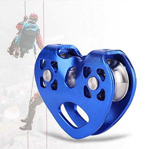 Keen so Outdoor 25KN Heavy Duty Double Axis Double Polea Trolley de Cable Sistema de polea de Escalada en Forma de corazón Polea de Seguridad de Escalada para montañismo Escalada en Roca(Azul)